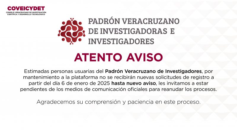 Aviso Padrón Veracruzano de Investigadoras e Investigadores