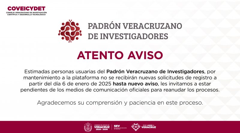 Aviso Padrón Veracruzano de Investigadores